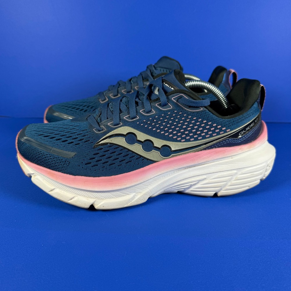 Saucony Guide 17 Women's 8.5 Running Shoes Navy Pink Lace Up Athletic Sneakers